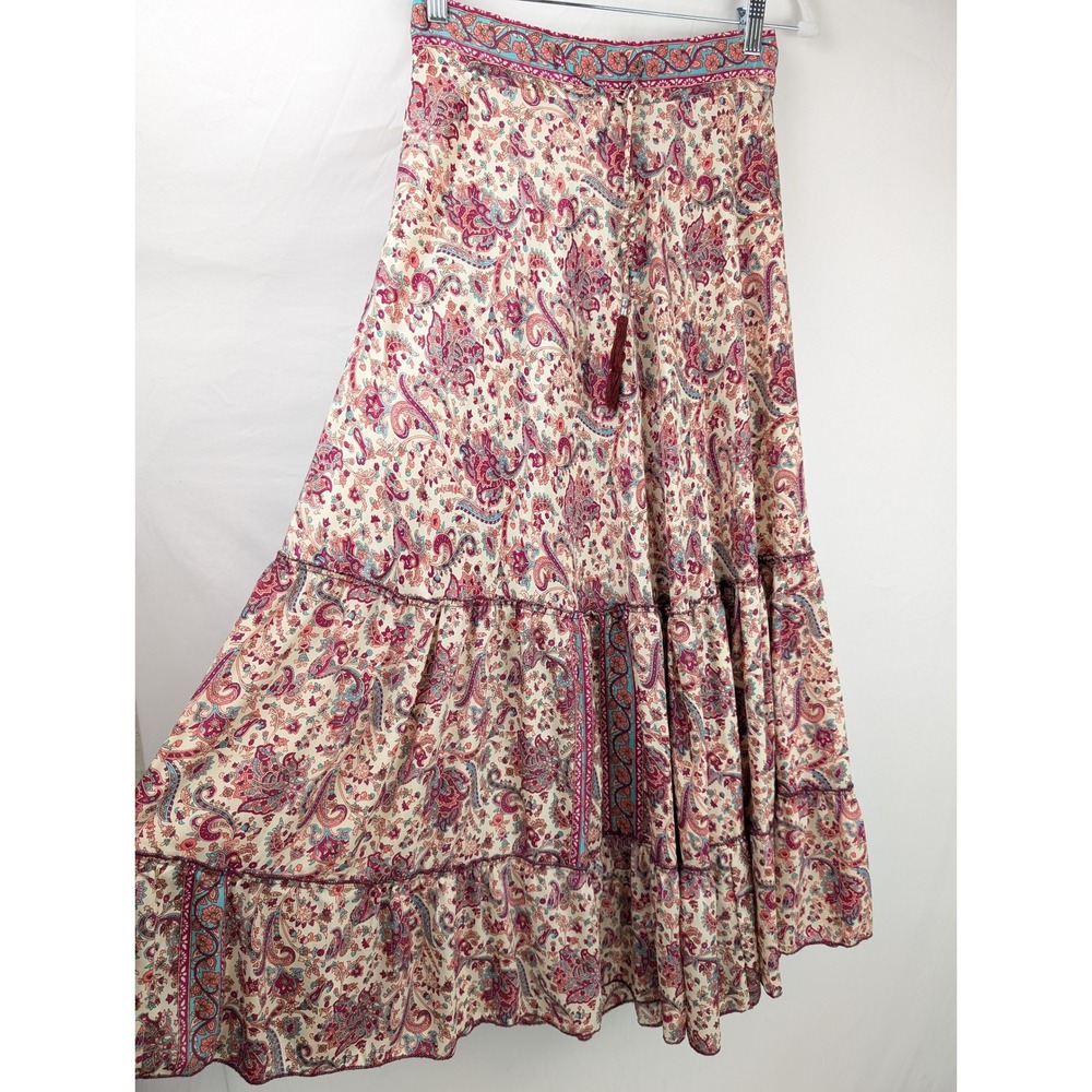 Y2K Floral Fairy Tiered Maxi Skirt Sz M Paisley Boho Tassel Grunge Indie Cottage